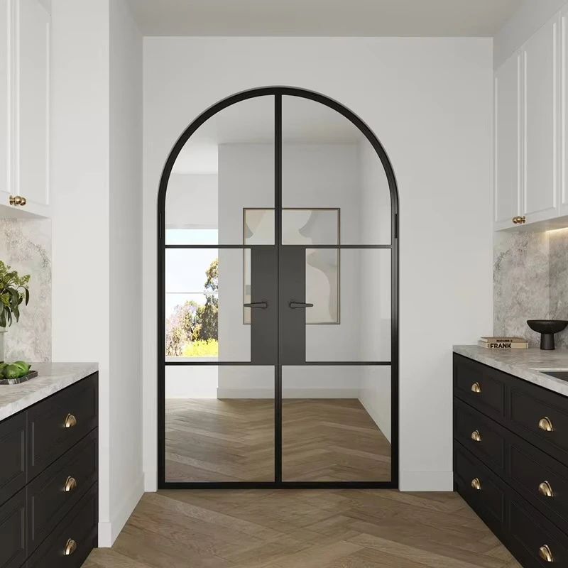 Contemporary Sliding Interior Glass Door With Black Metal Frame Minimalist Partition Door For Office Kitchen Or Living Room