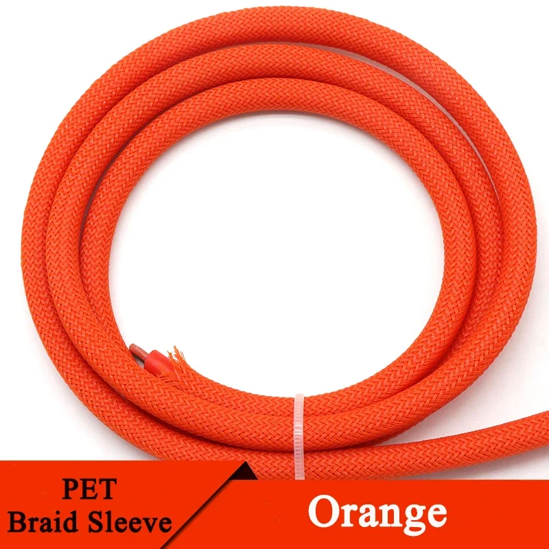 1/5/10M Orange PET Braided Wire Sleeve 3 4 6 8 10 12 20 25 30mm Tight High Density Insulated Cable Protection Expandable Sheath