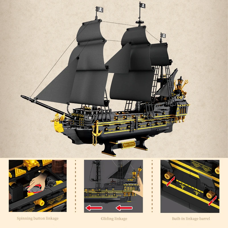 The Black Pearl Sunshine importer décennie ks Set pour enfants, Pirates, MOC Movie Series, Bateau, Modèle de briques, Jouets assemblés, Cadeaux pour garçons, Grand