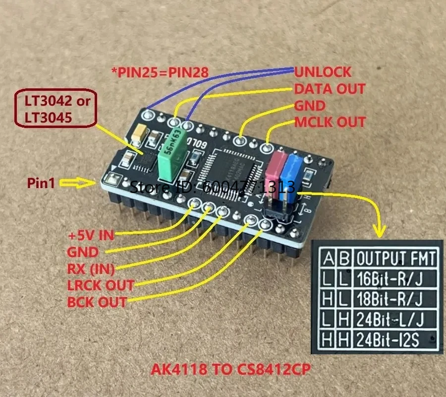 AK4118 To CS8412 Digital Audio Interface Module 16/18/24Bit Format Adjustable For DAC Decoder