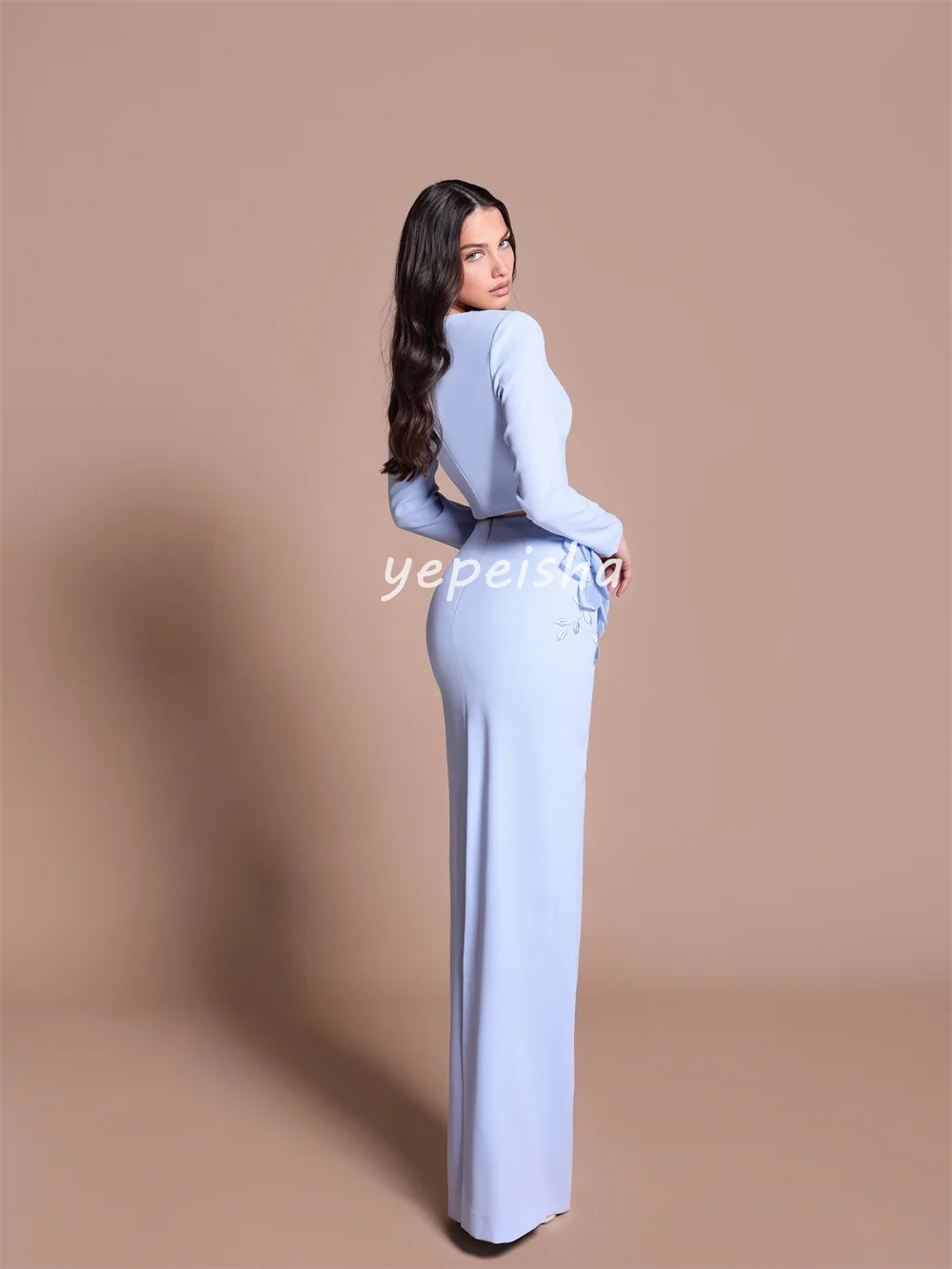 Personalizado clásico estilo moderno Jersey bordado rebordear flor hecha a mano recto cuello redondo vestidos largos vestidos de ocasión a medida