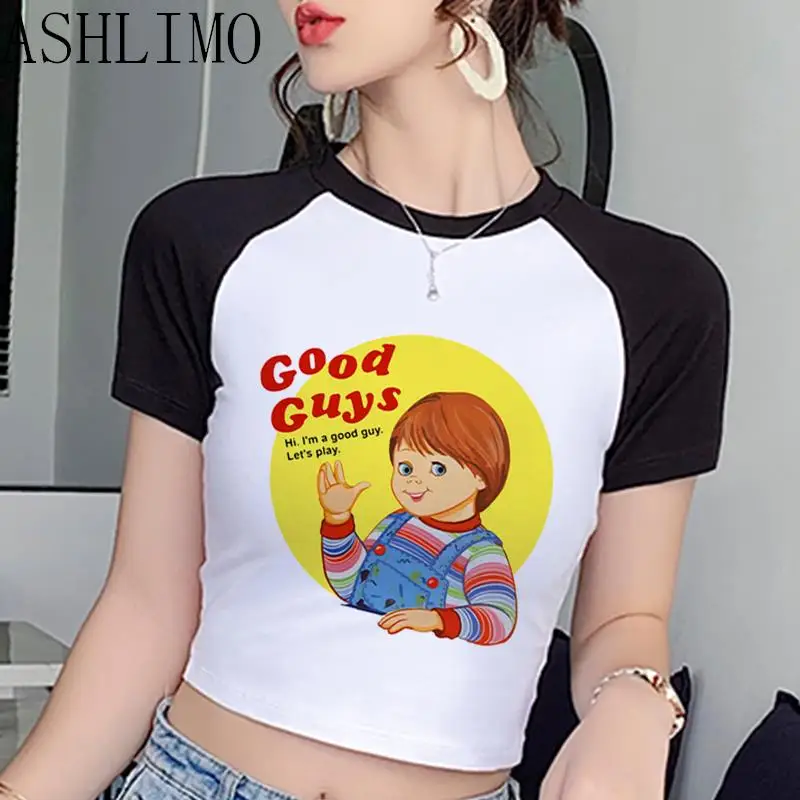 Crop Top Anime Horror Chucky Harajuku Graphic Women Summer Tshirt Funny Cartoon Y2k Korean T-shirt Casual Streetwear Graphic Top