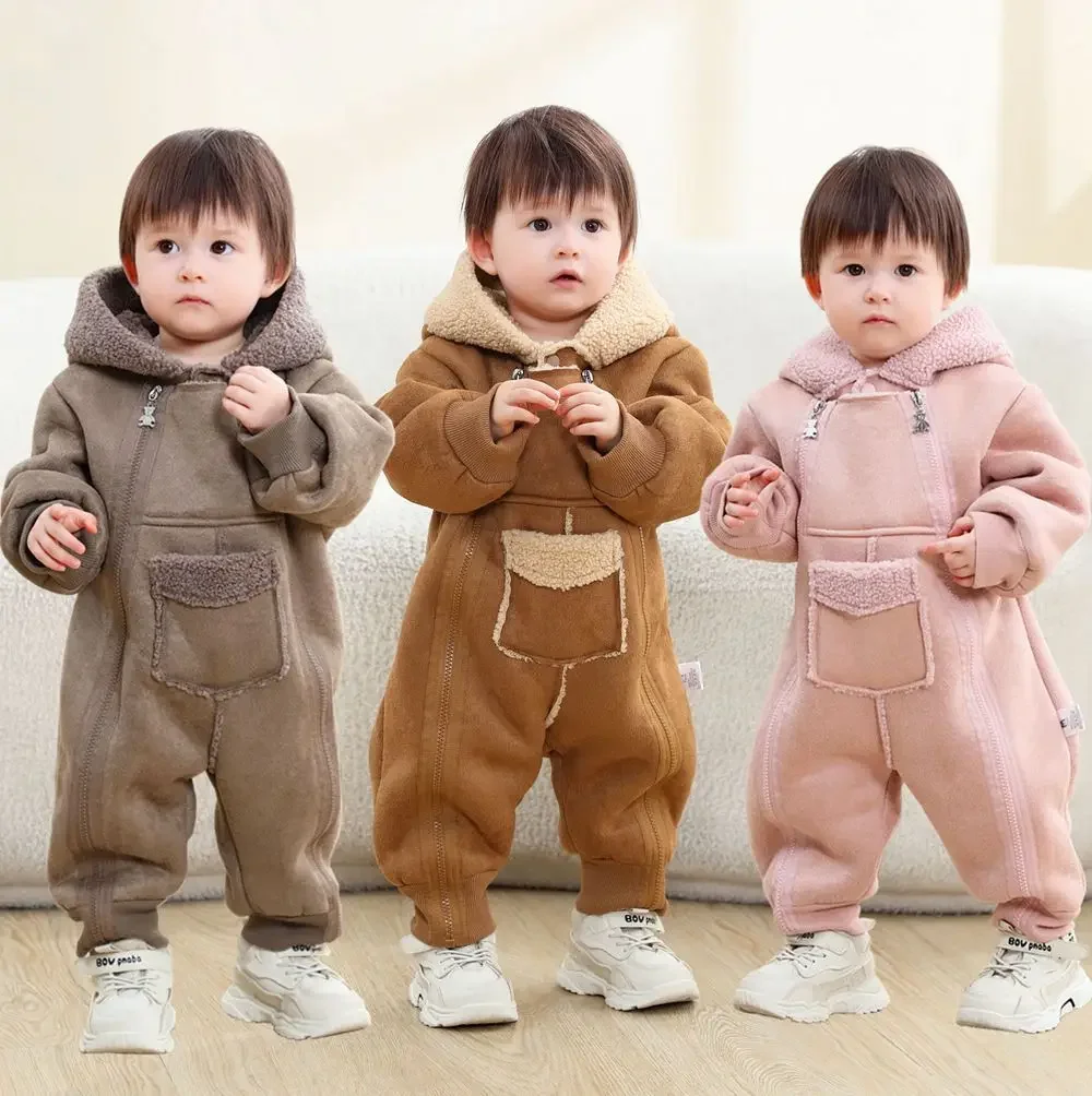 

2025 Autumn Winter Baby Double Zipper Romper Warm Polyester Onesie Easy Change Toddler Jumpsuit Unisex Outdoor Wear