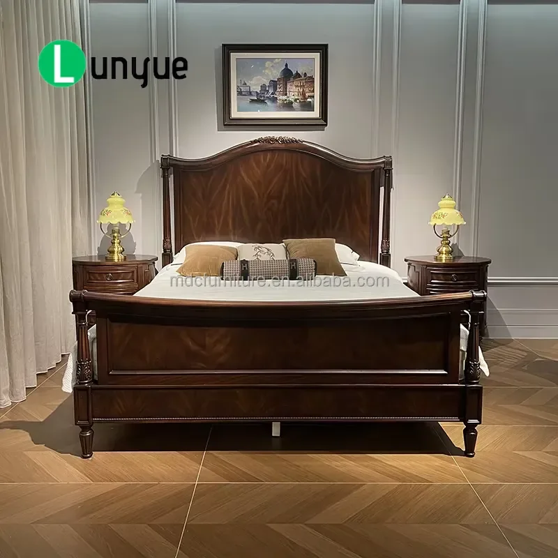 American Retro All Solid Wood Double Bed Eco Friendly Paint Master Bedroom Furniture Durable Stylish Design Comfortable