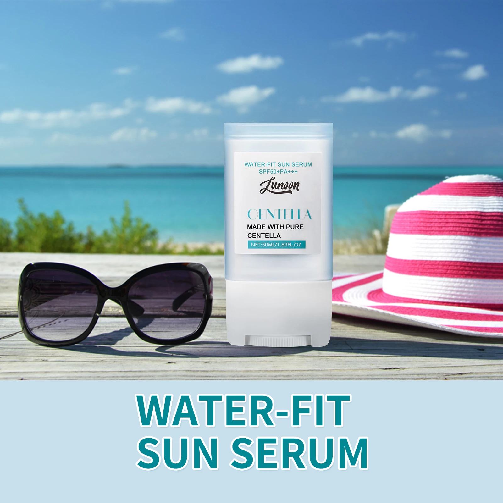 Sérum solaire Water-Fit SPF50+ PA+++ Stick de protection solaire 20 g - Extrait de Centella, imperméable, hydratant et protection UV pour le visage et le corps