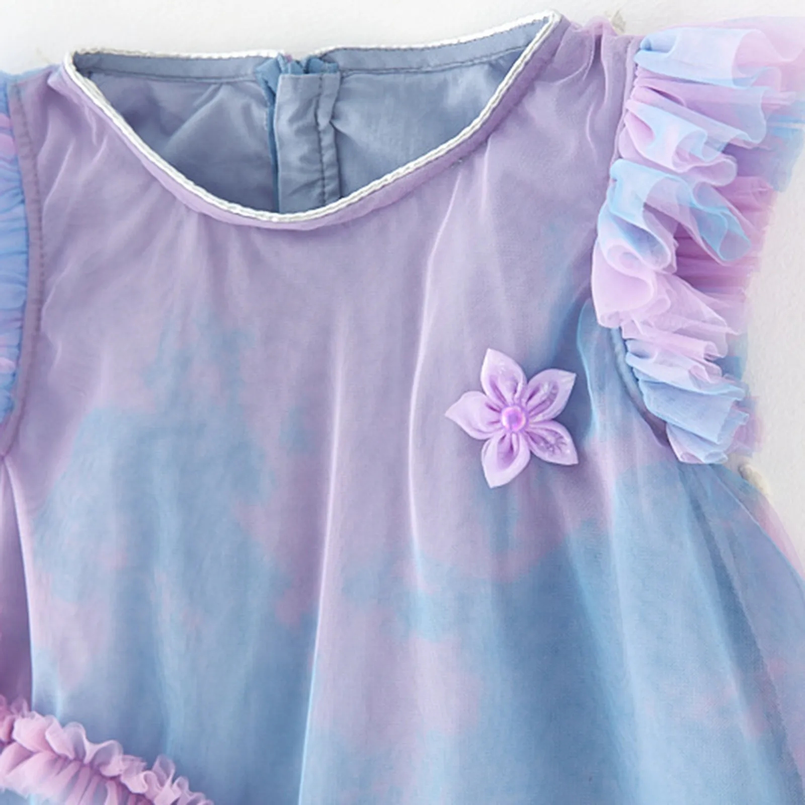 2-8 Yrs Summer Princess Dress Kids Girls Mesh Gradual Fairy Dresses Purple Flower Lovely Tulle Dress Children Puffy Dresses