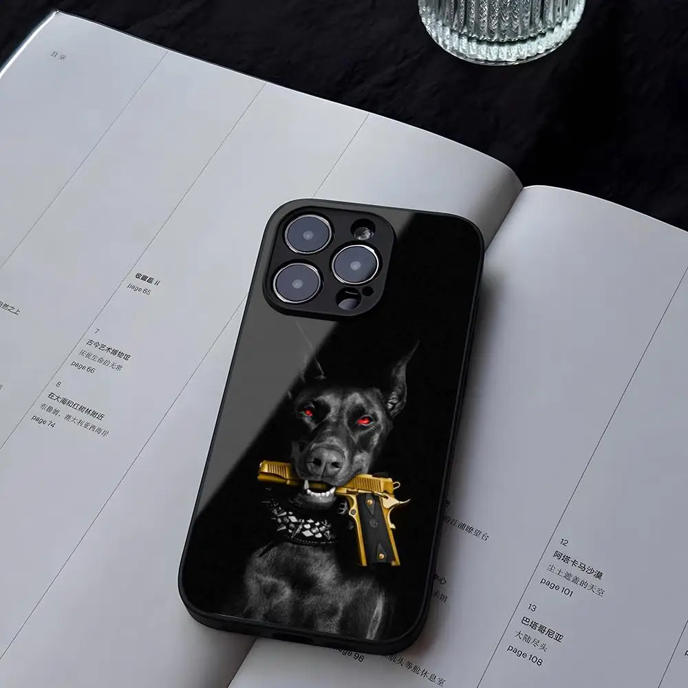 Doberman Dog Phone Case Tempered Glass For iPhone 13 14 16 12 15 11 Pro XS Max Plus Mini X XR SE2020 Coque