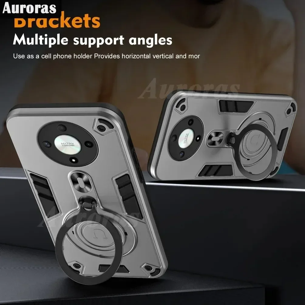 Shockproof Armor Case for Honor X9B X8B X7B Play Silicone+PC Metal Ring Stand Phone Back Cover for Honor Magic 7 6 Lite