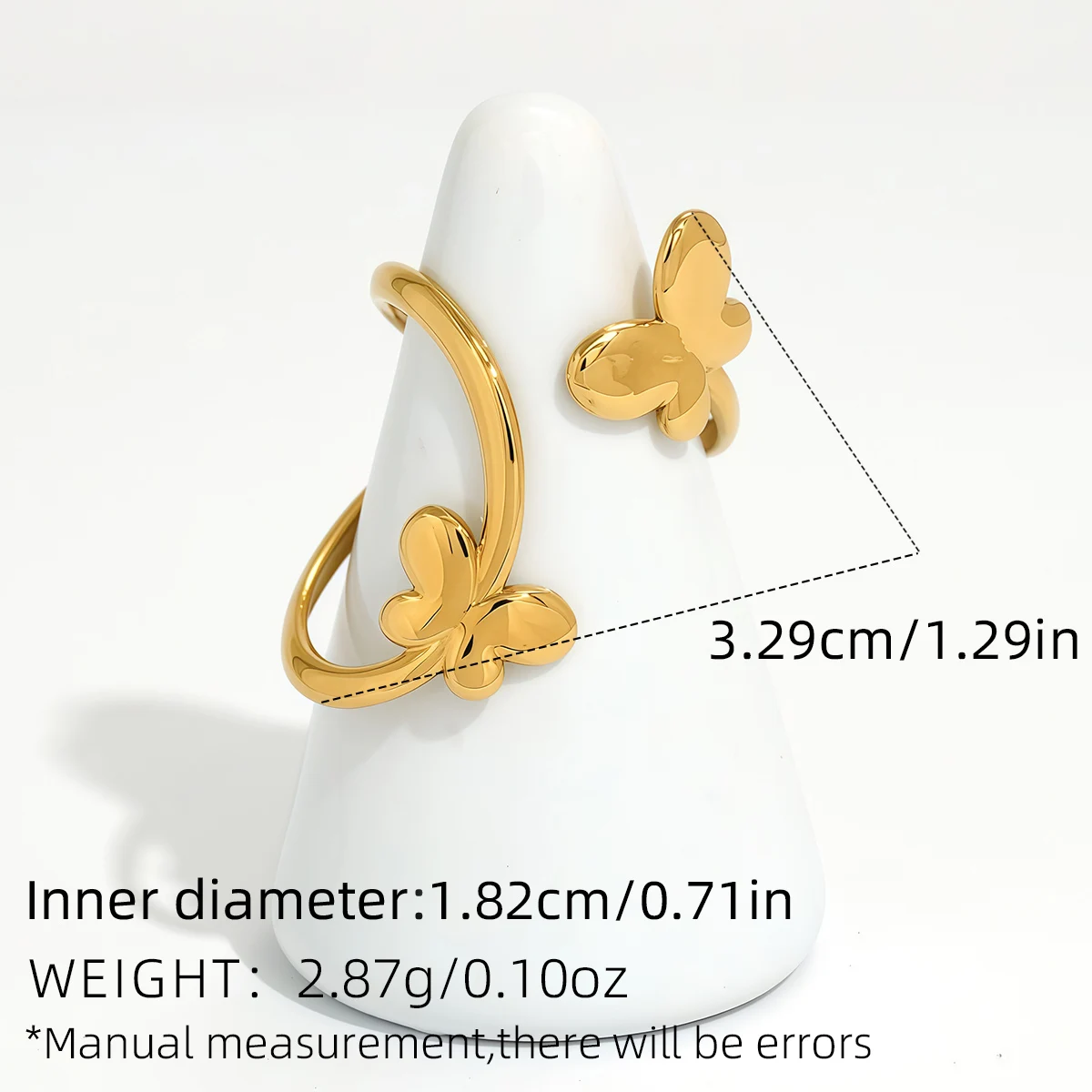 Exquisite Butterfly Design Stainless Steel Open Ring Stacked Irregular Ring Women's Accessories Party Festival Accessories - Detail 1