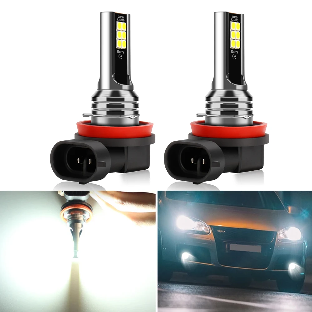 

2Pcs H8 H11 Car CSP LED Fog Lights Bulbs 3030SMD Foglight 12V For Peugeot RCZ 206 207 208 301 307 308 406 407 408 508 2008-6008