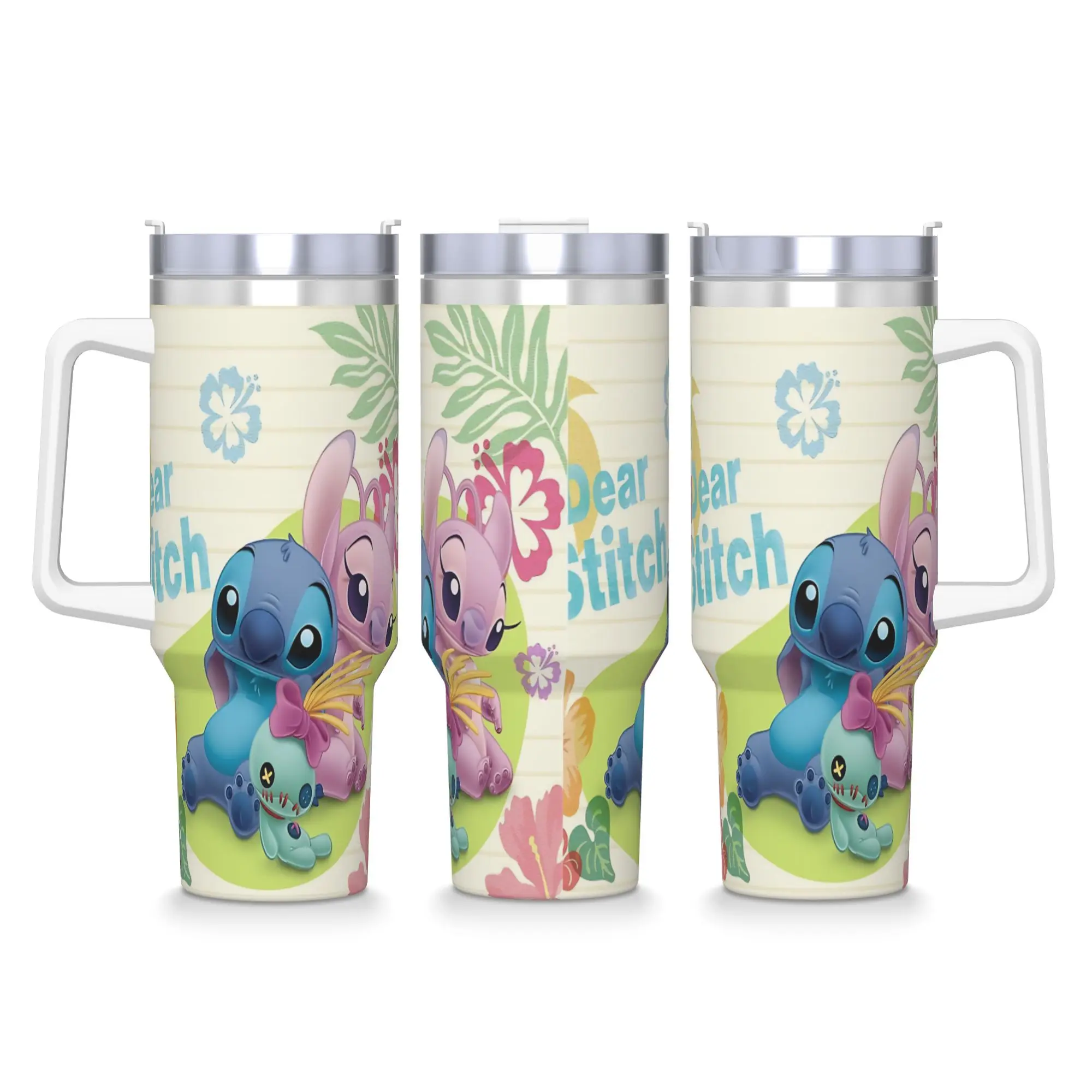 

Dear Stitch Tumbler Cold Drink Water Bottle Keep Heat Stainless Steel Coffee Mug Printed Beach Car Mugs