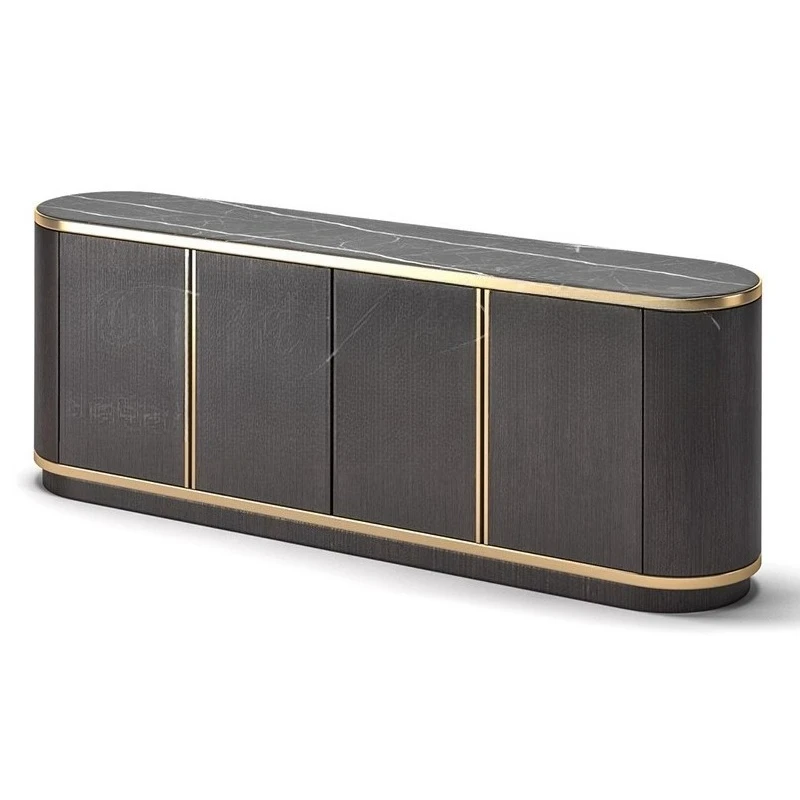 

Italian light luxury dining side cabinet rounded corner rock slab countertop dining side cabinet Hong Kong style living room