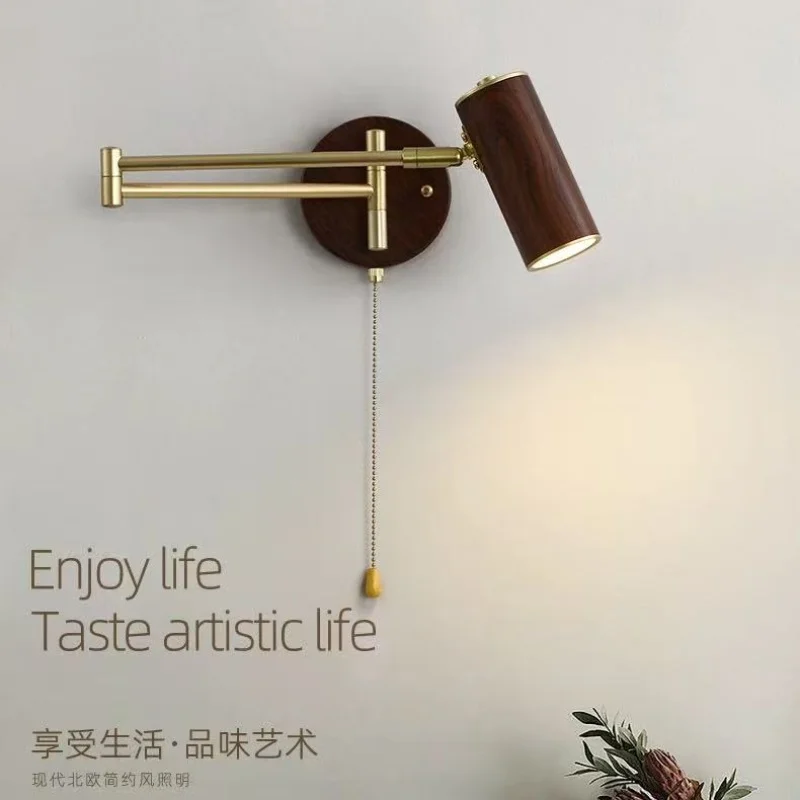 

Modern Hotel Swing Long Arm Wall Lights Wabi Sabi Style Creative Rotatable Sconce Lustres with Pull Switch Study Bedroom Lamp