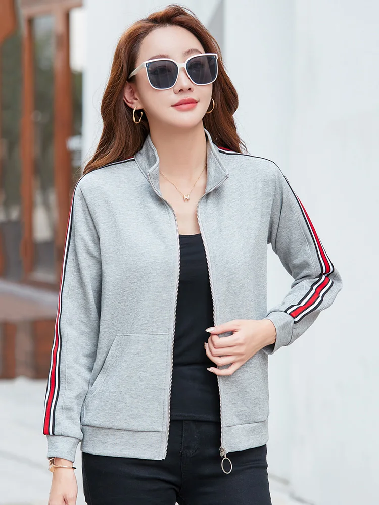 New Women Stand Collar Zipper Fly Jacket Spring Autumn Fashion Casual Ribbon Long Sleeve Simplicity Basics Loose Short Coat