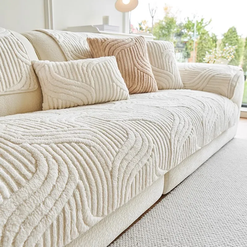 Thickened Plush Sofa Cushion Autumn and Winter New 2024 Cream Style Straight Row High-grade Non-slip Cushion Cover Cloth Towel