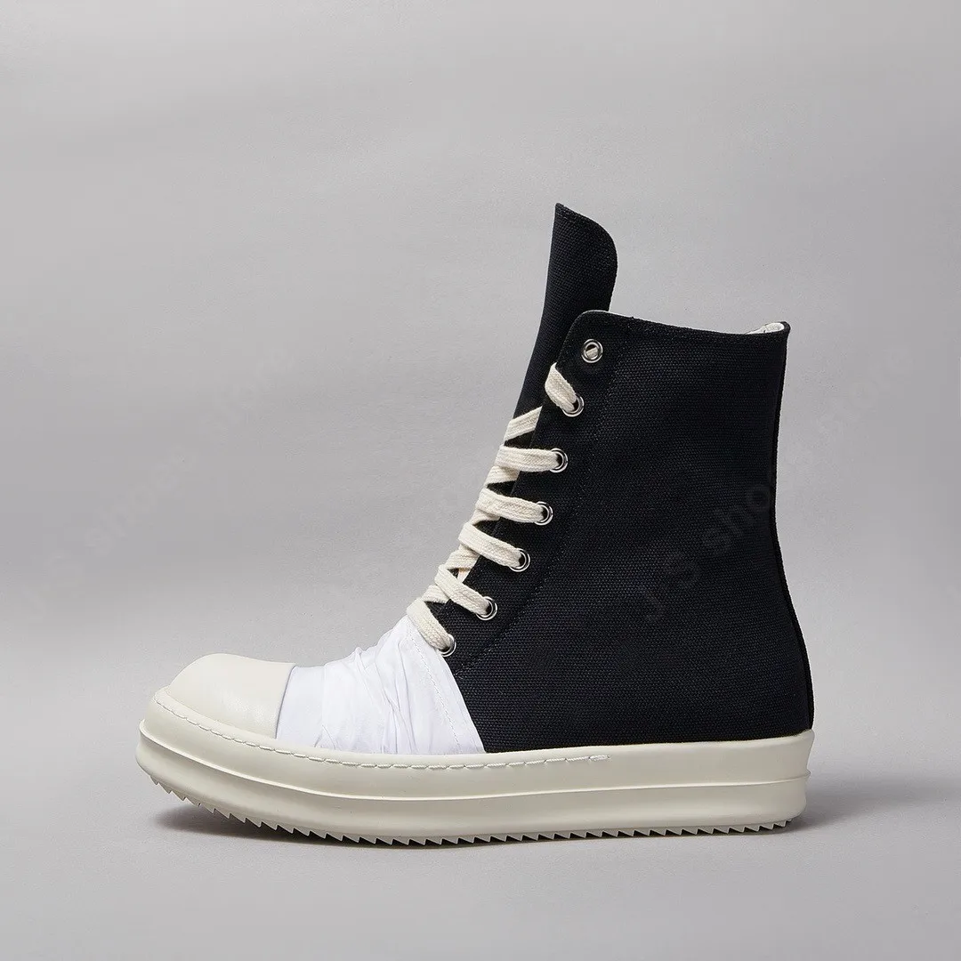 Ricks Men Shoe High Top Canvas Shoes Black Brand RO Wome Casual Shoe White Sneaker Lace Up Owen Shoe Zipper Flat Thick Sole Shoe