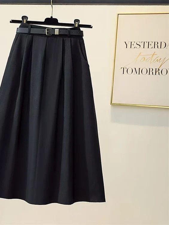 กระโปรงทรงเอไลน์สไตล์ญี่ปุ่น คอลเลคชั่นฤดูใบไม้ผลิ/ฤดูร้อน กระโปรงพลีทเอวสูงสำหรับผู้หญิง ผลิตจากเส้นใยโพลีเอสเตอร์ ช่วยปกปิดสะโพกและกระชับสัดส่วน