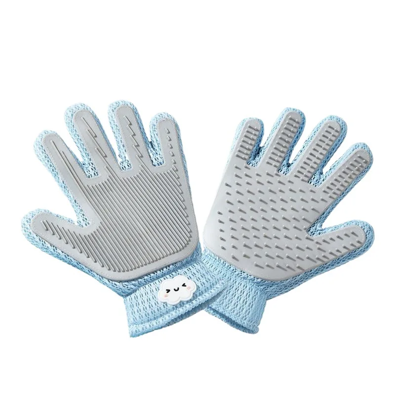 Cat Hair Removal Artifact Silver Gradient Puppet Blue Cat Combing Stroking Cats Hair Removal Massage Gloves