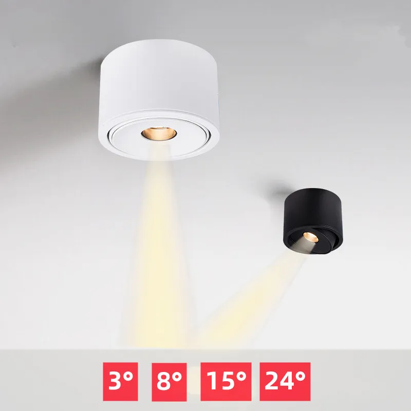 

Накладные светодиодные прожекторы с регулируемой яркостью Ультратонкие угловые прожекторы с небольшим лучом 3 ° 8 ° 15 ° 24 ° Семейный фото-музей 7W на потолке