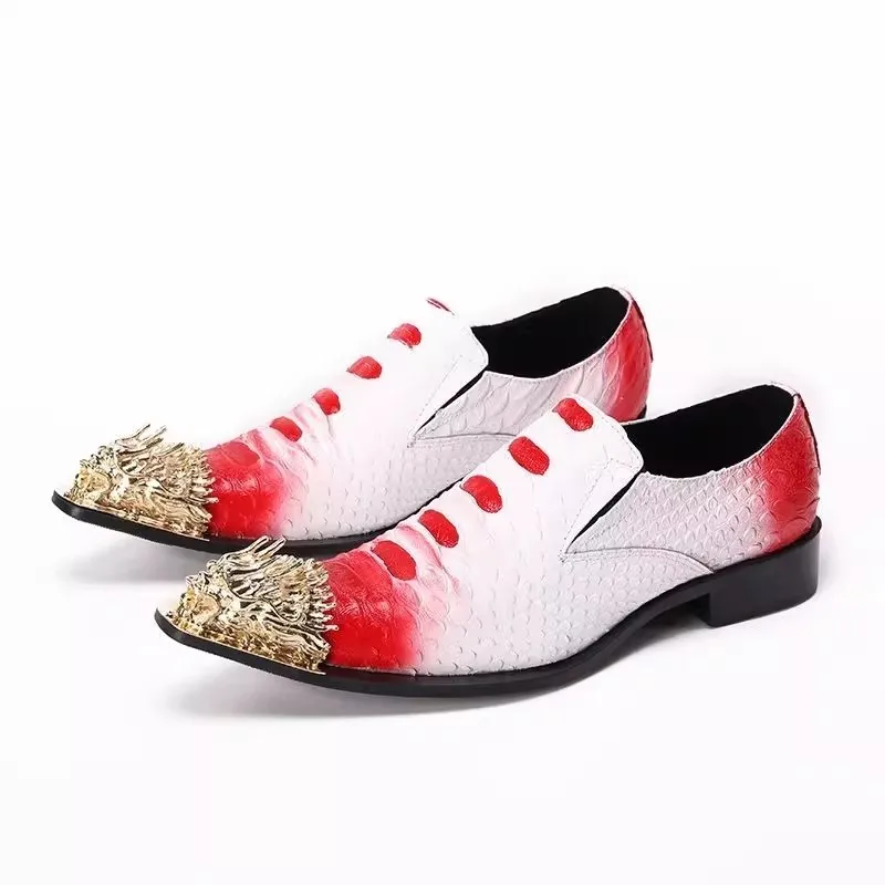 

Spring New Spike Metal Toe Man Business Shoes Luxurious Genune Leather Socialize Banquet Model Wedding Formal Dress Shoes