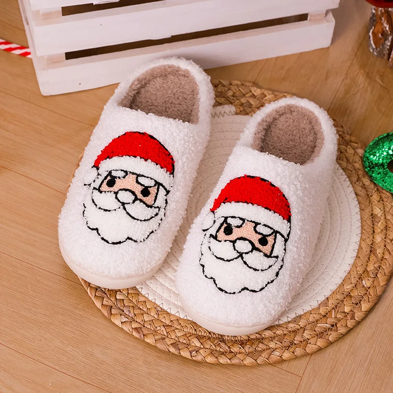 New Christmas Slippers Women Cute Cartoon Elk Slippers Indoor House Shoes For Men Couples Cotton Slides Thick Plush Footwear