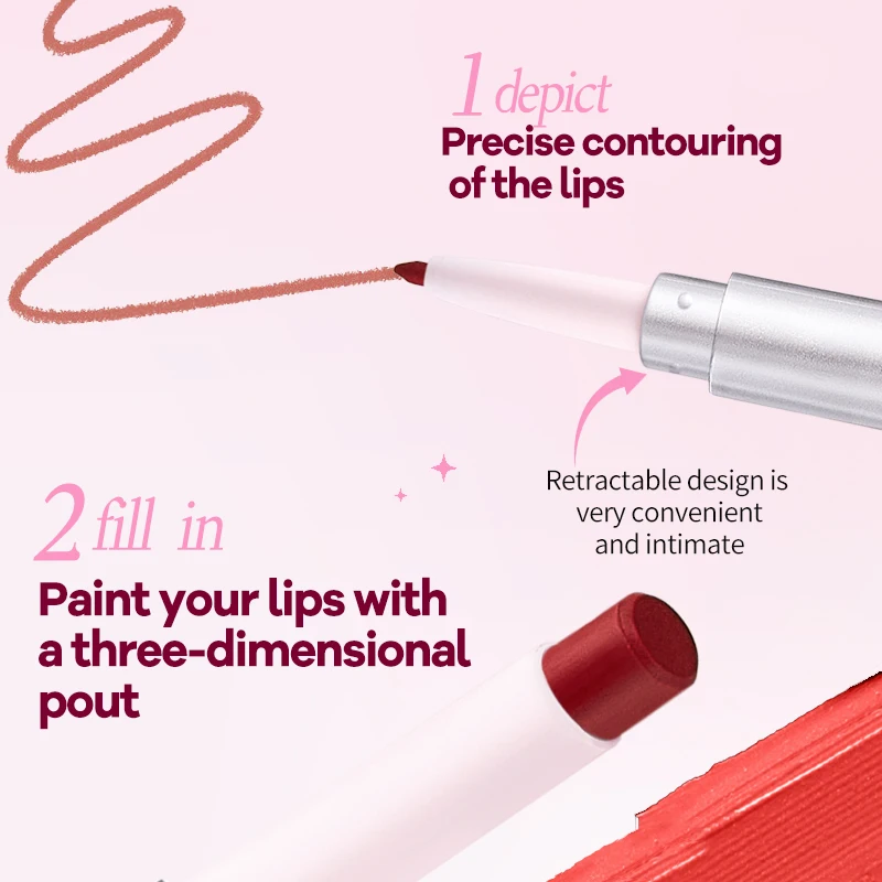 2 In 1 Lip Liner And Lipstick Pen Matte Finish Long Wearing Sexy Red Non Transfer Rotating Pencil Double Headed Makeup Cosmetics