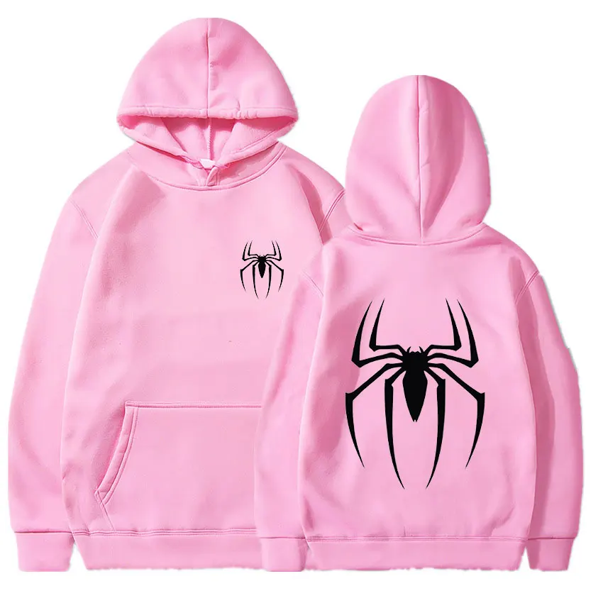 Mens Y2K Spider Print Hooded Streetwear Retro Clothing Loose Hip