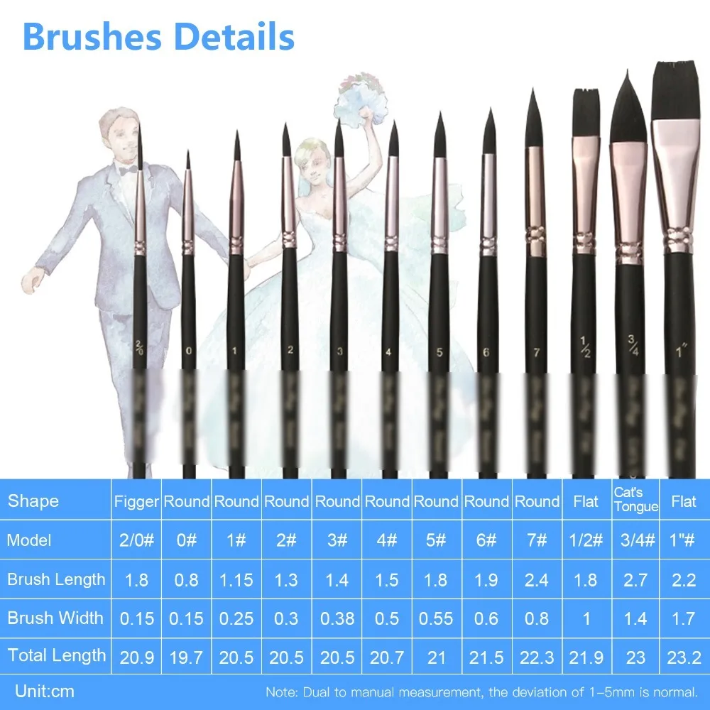 Wooden Handle Professional Paint Brushes Soft Synthetic Fine Hair Flat Round Nylon Hair Paintbrushes Multi Size Multipurpose