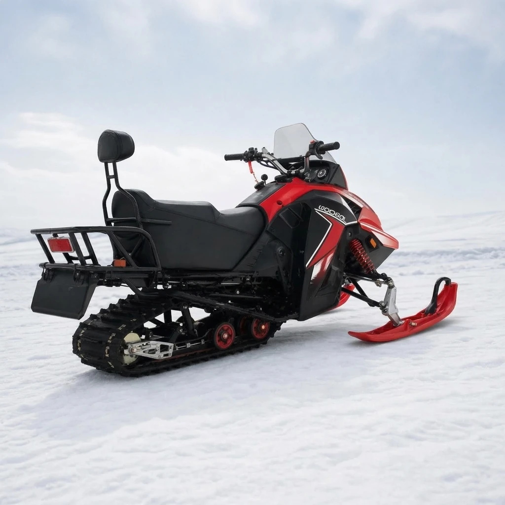 200cc 4 Stroke Gas Adult Snowmobile Steel Frame Front Dual Ski Rear Track System Winter Off Road 2 Seater Cargo Rack Snow Sled