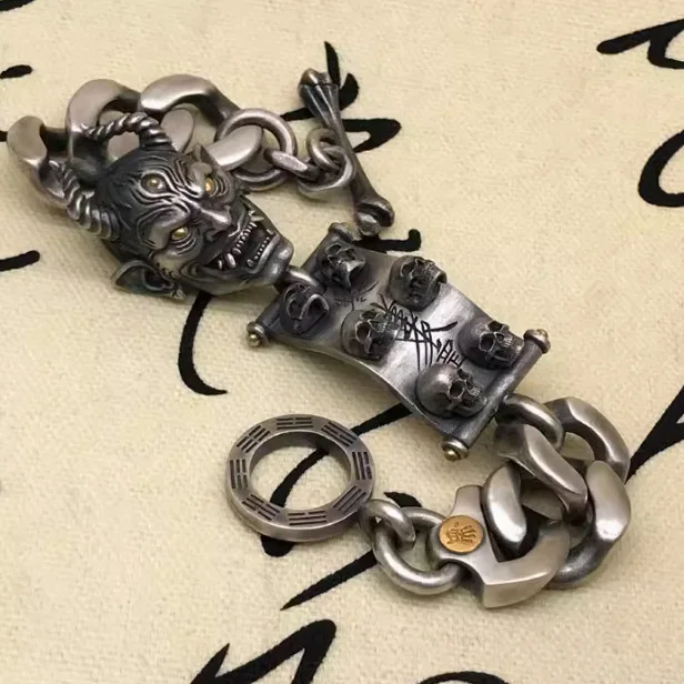 Chinese Prajna Tiangang Talisman Skeleton Bone Cuban Splicing Bracelet Retro National Trend Men's Domineering Handmade Jewelry