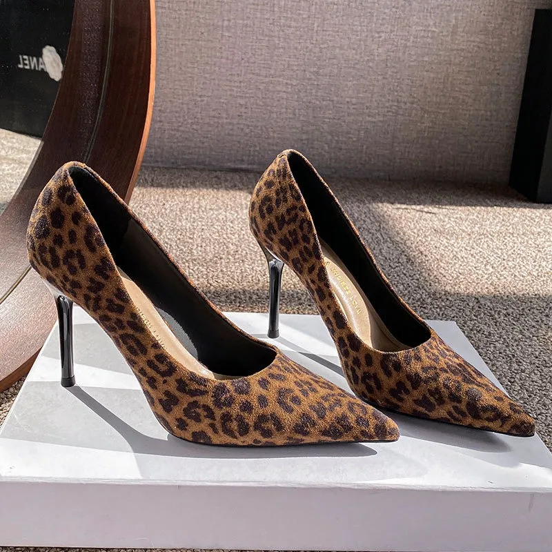 

Women Pumps Temperament Pointed High Heels Single Shoes Sexy Leopard Print Design Heels for Ladies Banquet Party Dress Stiletto
