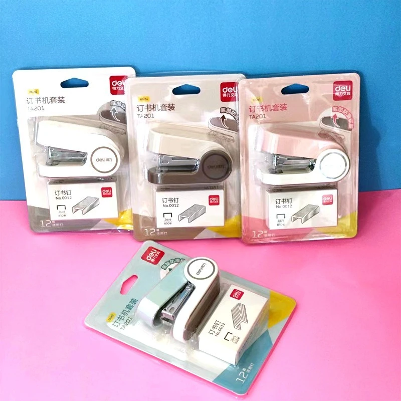 12sets Kawaii Mini Stapler Set Macaroon Color Stapler with Staple Bookbinding Cute Desk Accessories Cute Stapler Gadgets Oficina