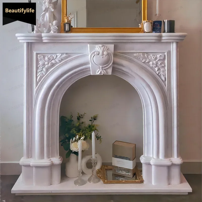 A95 French Arch Fireplace Frame Solid Wood Carved Fireplace Cabinet American Simple Living Room Storage Cabinet