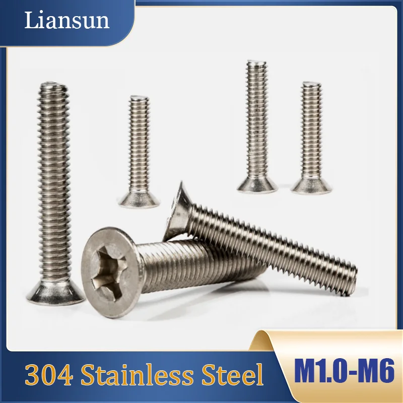 

3-200pcs304 Stainless Steel Flat-Head Cross-Recess ScrewsM1.0M1.2M1.4M1.7M2M2.2M3M3.5M4M5M6Cross-Recess Bolts Countersunk Screws