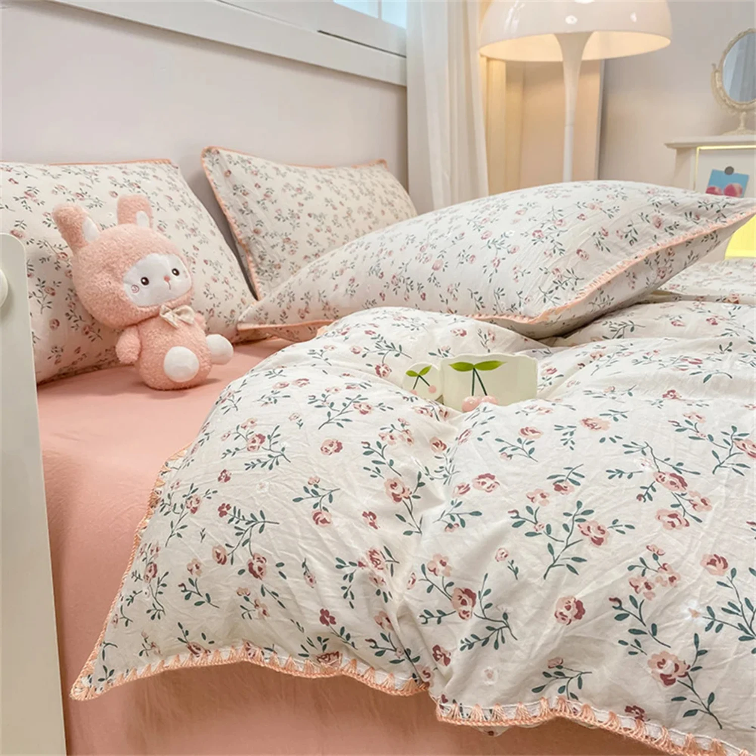 

Romantic Floral Bedding Set Washed Cotton Bed Sheet Single Double Size Girls Woman Duvet/Comforter Cover Pillowcase Bed Linens