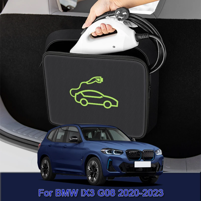 

EV Car Charging Cable Storage Carry Bag Charger Plugs Sockets Waterproof Fire Retardant Acccessory Fit For BMW iX3 G08 2020-2023