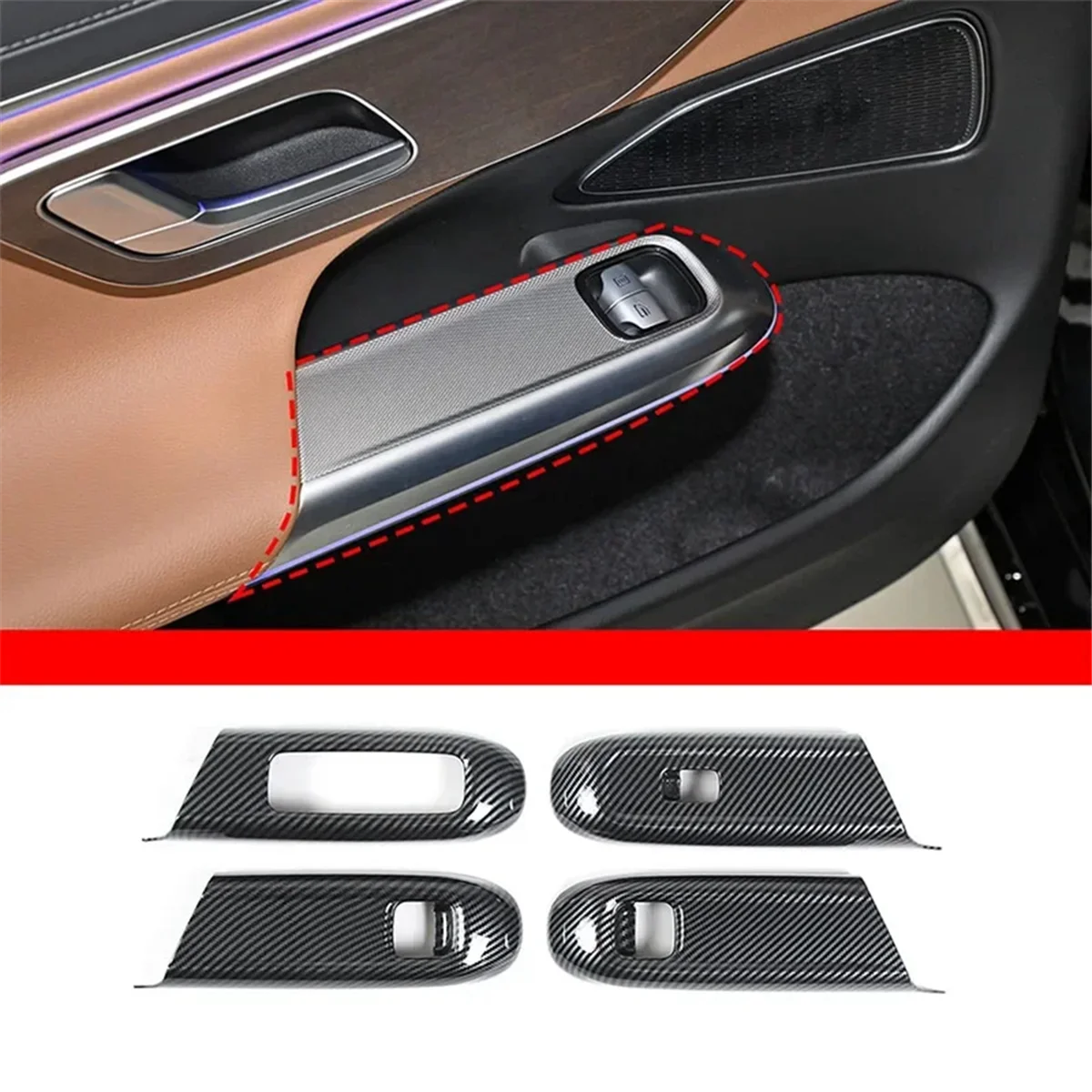 Window Glass Lift Switch Frame Cover Tirm for Mercedes Benz E Class W214 2024 Interior Accessories Carbon Fiber