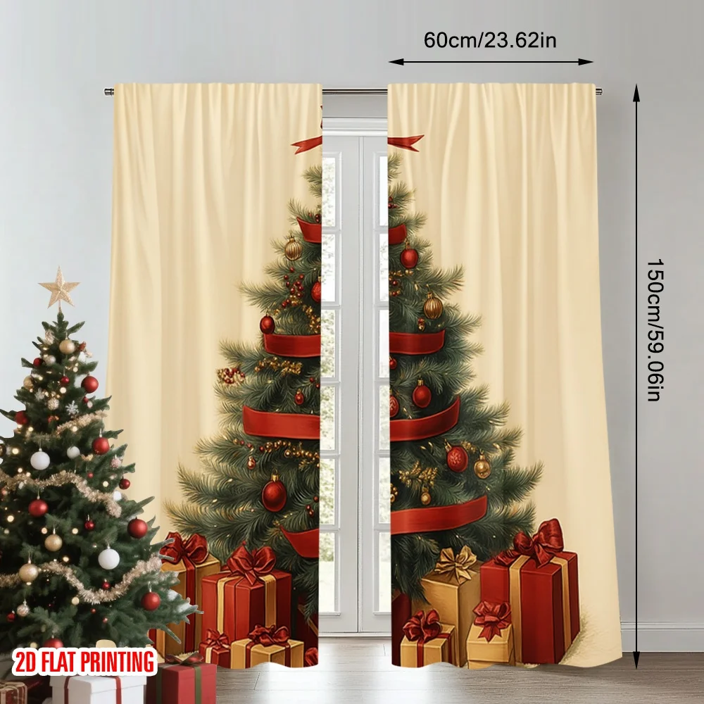 2 قطعة 2D الطباعة المسطحة عيد ميلاد سعيد الستائر الشعبية شجرة عيد الميلاد الهدايا الشريط 100% البوليستر بدون كهرباء احتفالي