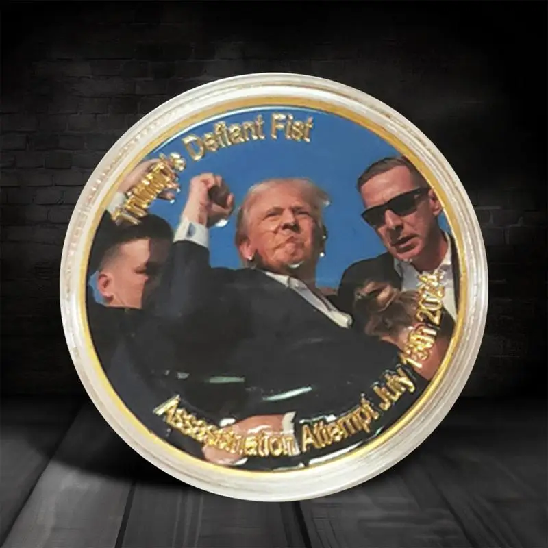 US President Fight Attack Challenge Coin President Commemorative Coin 2024 Vote Historical Collectibles Souvenir Home Decoration