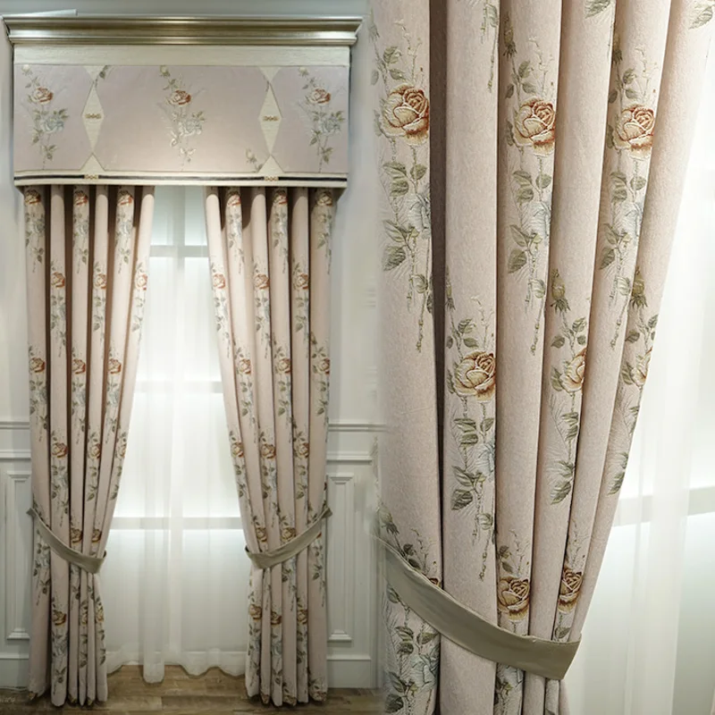 Modern European-style atmospheric chenille jacquard pink high-end curtains Curtains for Living dining room bedroom