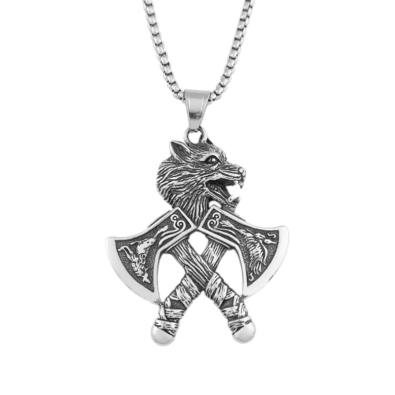 Collier Viking double loup en acier inoxydable pour homme, pendentif dominateur et polyvalent