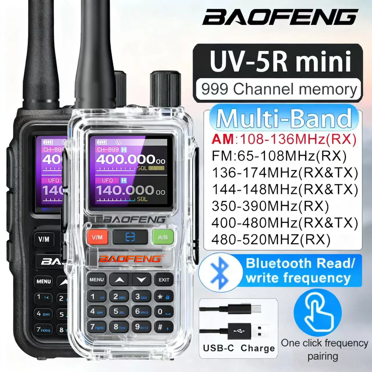 

Baofeng UV-5R Mini Walkie Talkie Air Band UHF/VHF Dual Watch Dual PTT Programming Type-C Camping Ham Radio Walkie-Talkie