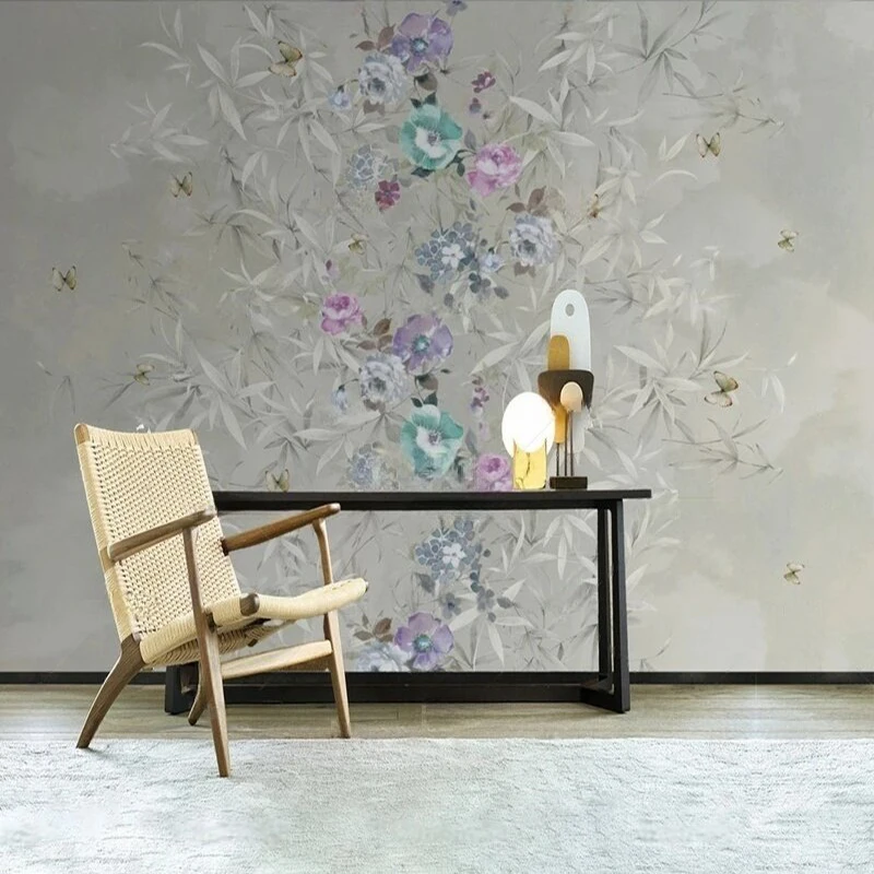 

Chinese Style Wall Mural Wallpaper - Elegant Floral Leaf and Butterfly Design for Living Room, Bedroom, Cafe, Restaurant Decor