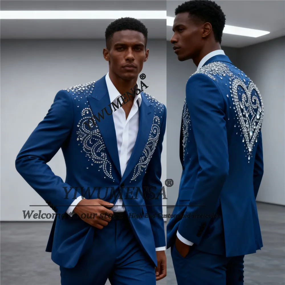 

Роскошные ювелирные изделия с камнями, свадебные костюмы для мужчин, приталенный однобортный пиджак, брюки, комплекты из 2 предметов, смокинги для жениха, индивидуальная одежда