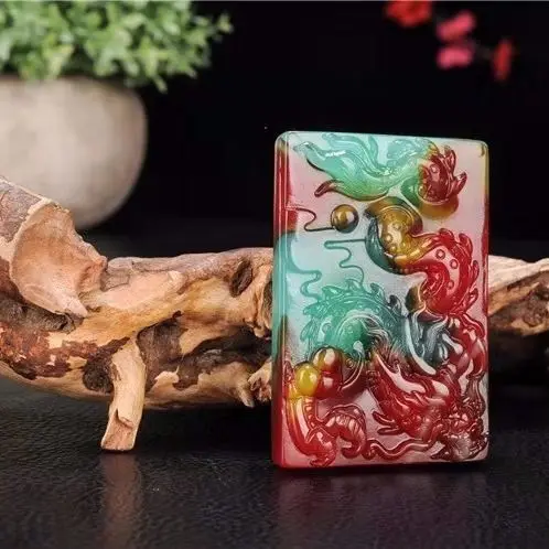 

Engraved Colored Jade Outer Mongolian Material Yulong Brand Pendant Necklace