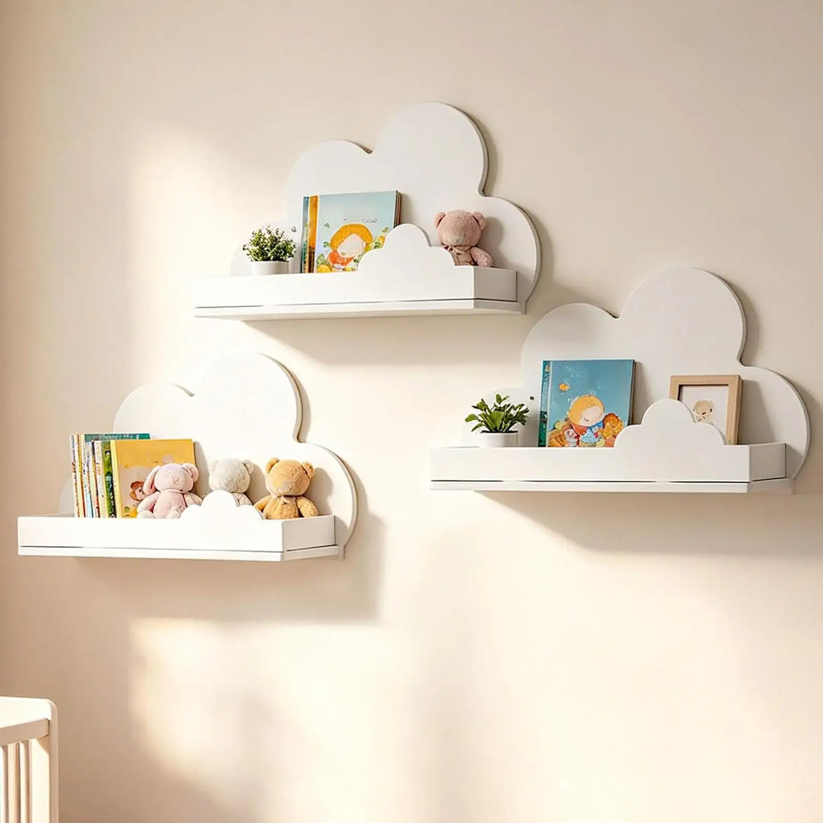 Wall Mounted Shelf 3 Pieces Cloud Display Modern Corner Organizer Floating Shelf Wall Decor Set For Home Living Room Kitchen