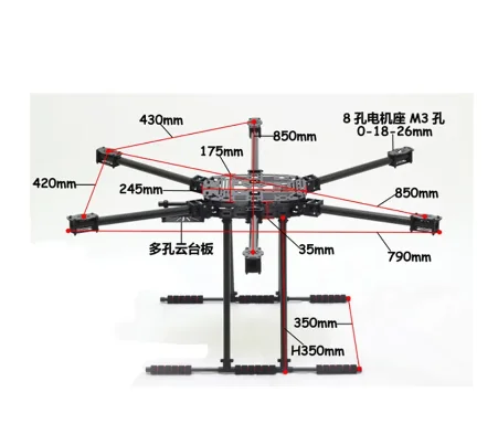 ZD850 Pełny Zestaw Ramy z Włókna Węglowego ZD 850 850MM do Hexacoptera z Sześciowirnikowym Silnikiem, Składane Ramiona, Zestaw Ramy z Niezłożalnymi Podwoziem do FPV