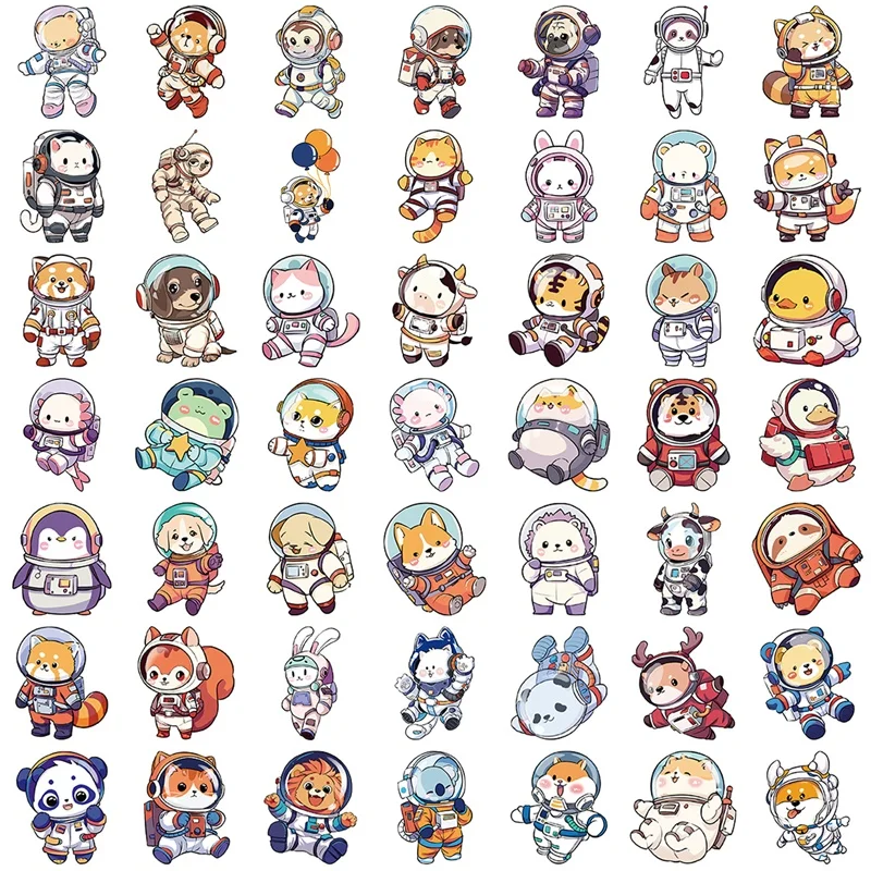 10/30/50PCS Cartoon Animal Astronaut PVC Sticky Sticker Aesthetic DIY Decoration Scrapbooking Hand Accounting Supplies