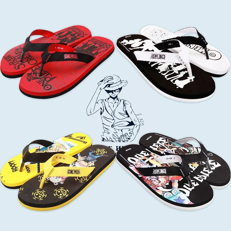 

One Piece Anime Flip-flops Luffy Pirate Color Block Casual Fashion Slippers Korean Version Of Beach Minimalist Sandal Boy Gift