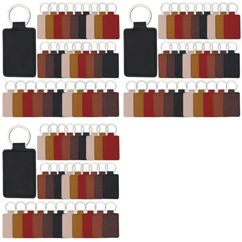 ABGG-90 Pcs Leather Key Fob Kit,Rectangular PU Leather Keychain Blanks With Keychain Rings,Engraving Keychain,DIY Crafts